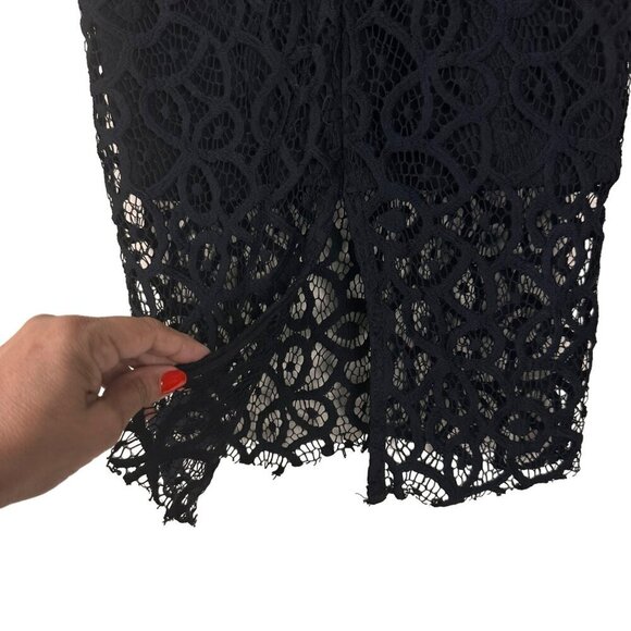 Zara Black‎ Sheer Lace Detail Pencil Midi Skirt Size XSmall - Picture 7 of 11
